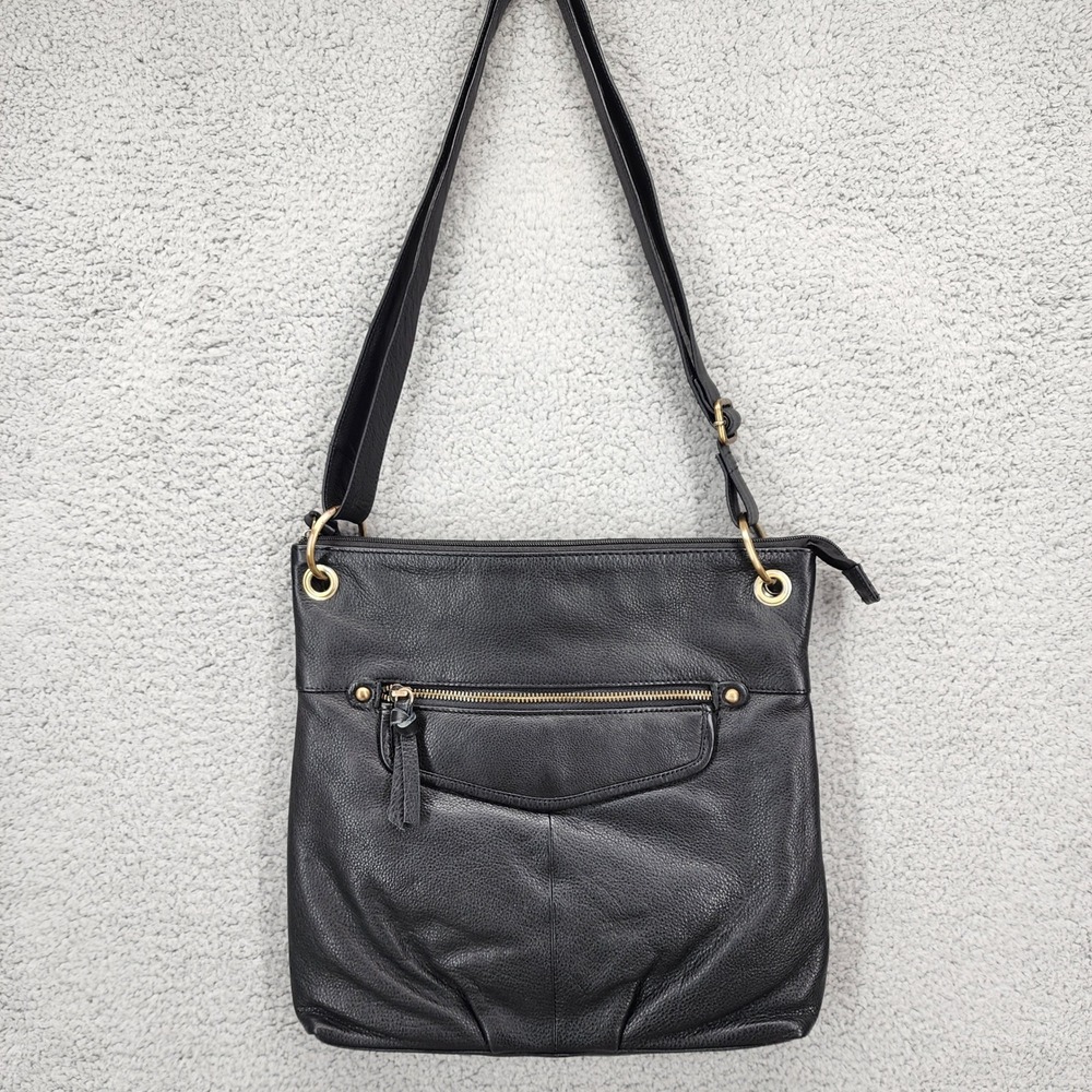 Great American Leatherworks Black Leather Crossbody Bag with Zipper Pocket